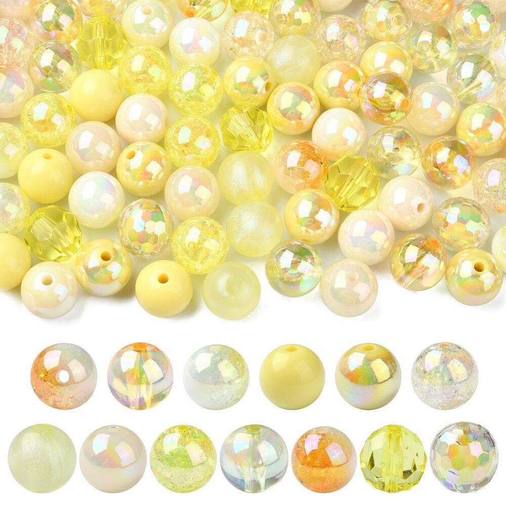 4284 16MM 100 pcs Yellow Round Theme Acrylic Beads Transparent Bubblegum